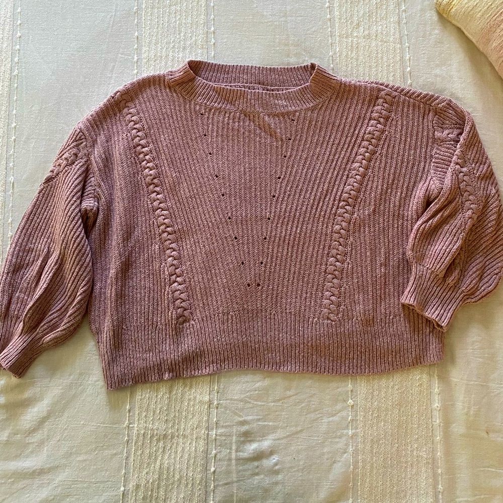 Lucky Brand S pink knit boxy Sweater 3/4 sleeves